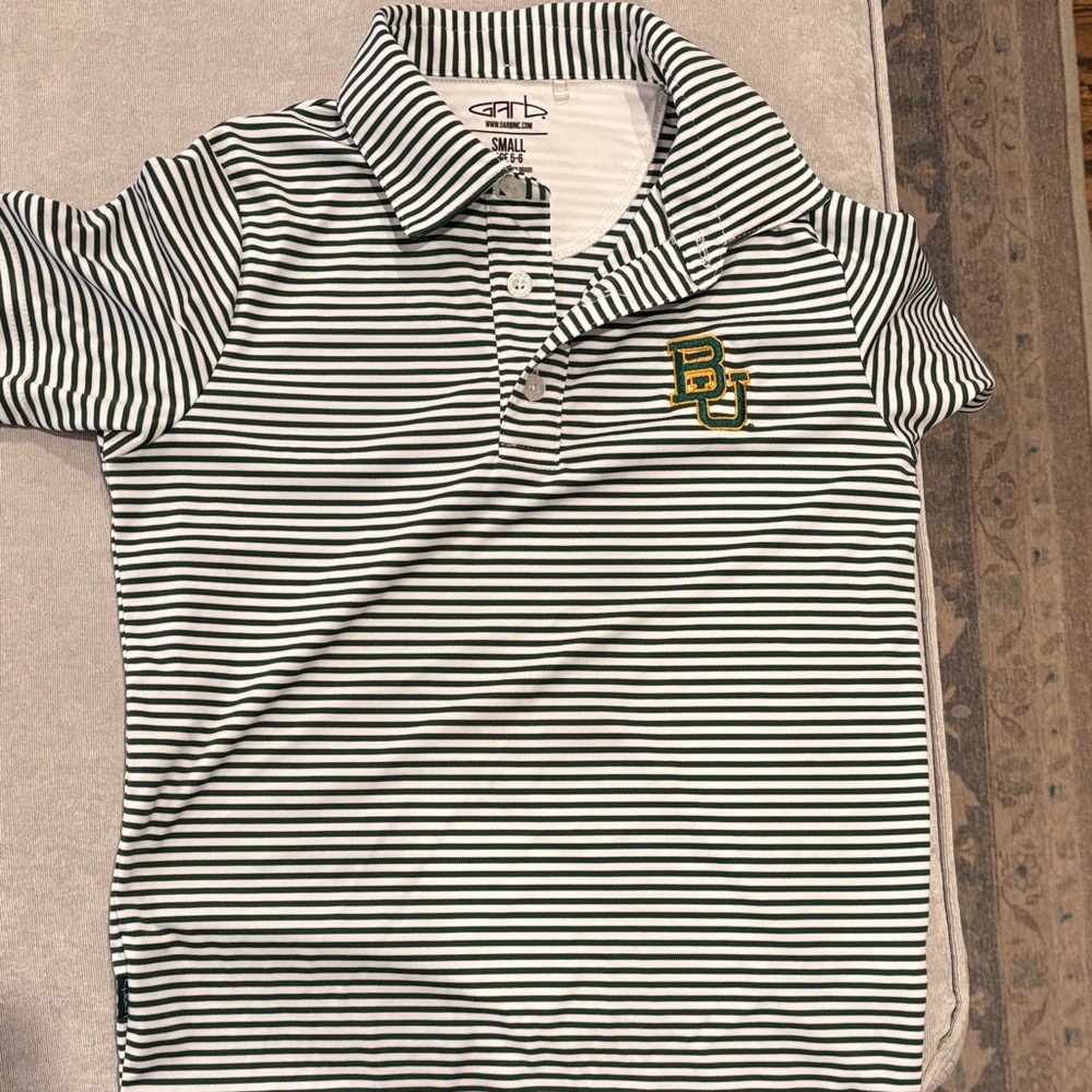 Baylor Striped Kids Polo Shirt - Green and White